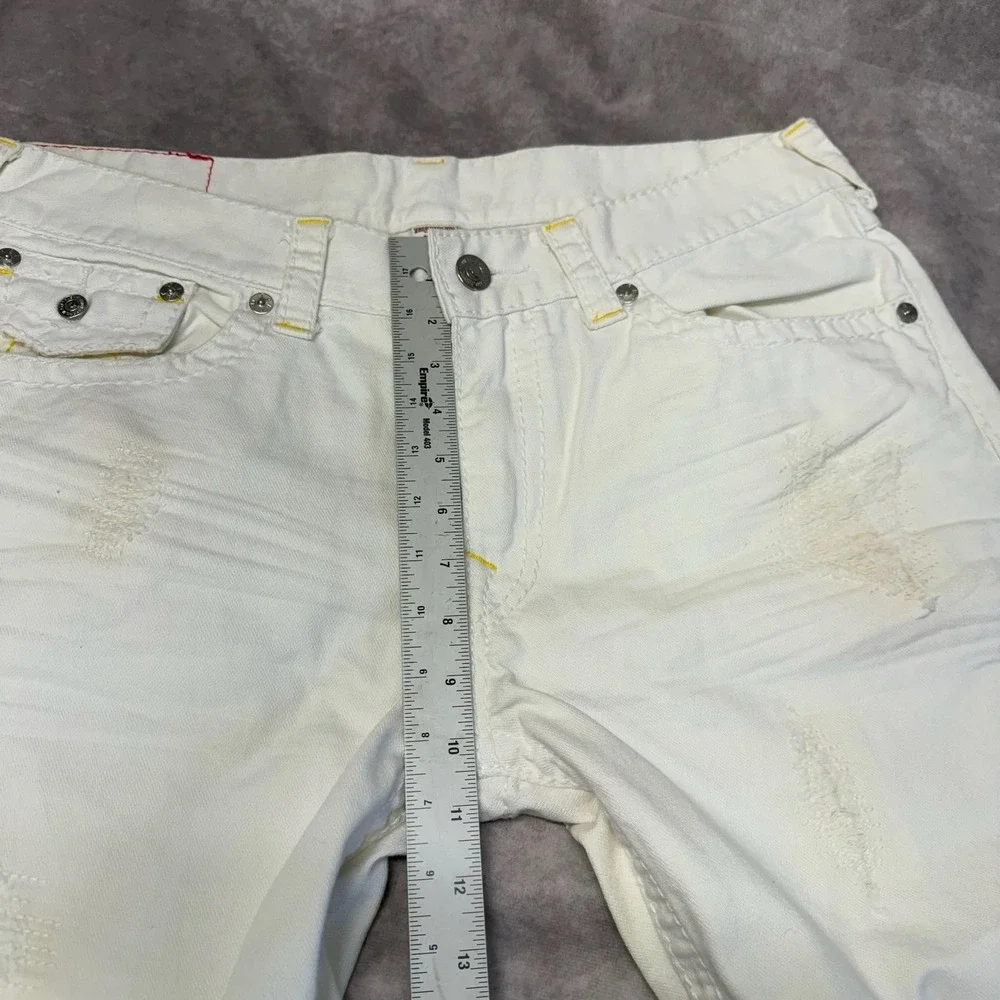 True Religion Section Slim Jeans Mens 36x32 White Denim Straight Distressed